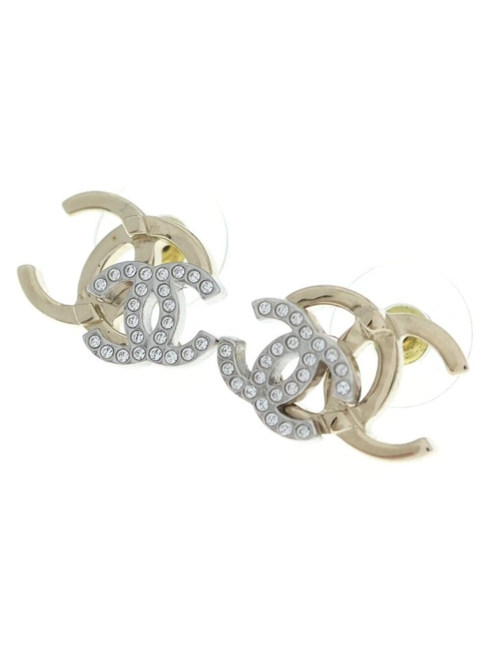 Chanel CC Logo Earrings Rhinestone Silver Gold - Picture 1 of 6